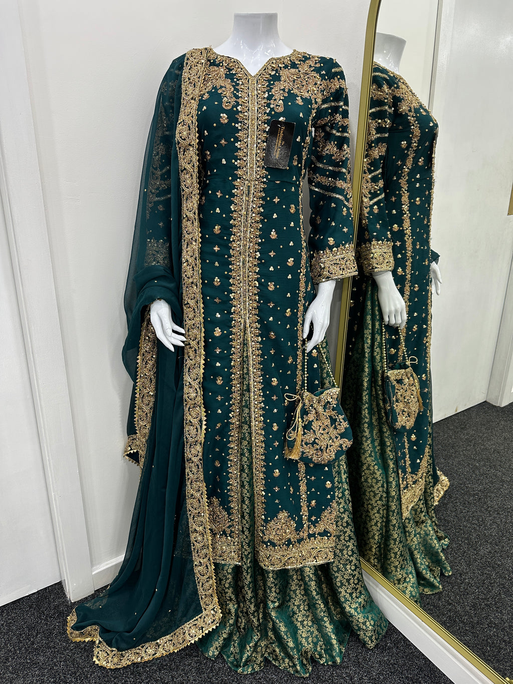 Luxury Chiffon outfit with lengha
 - Dark Teal