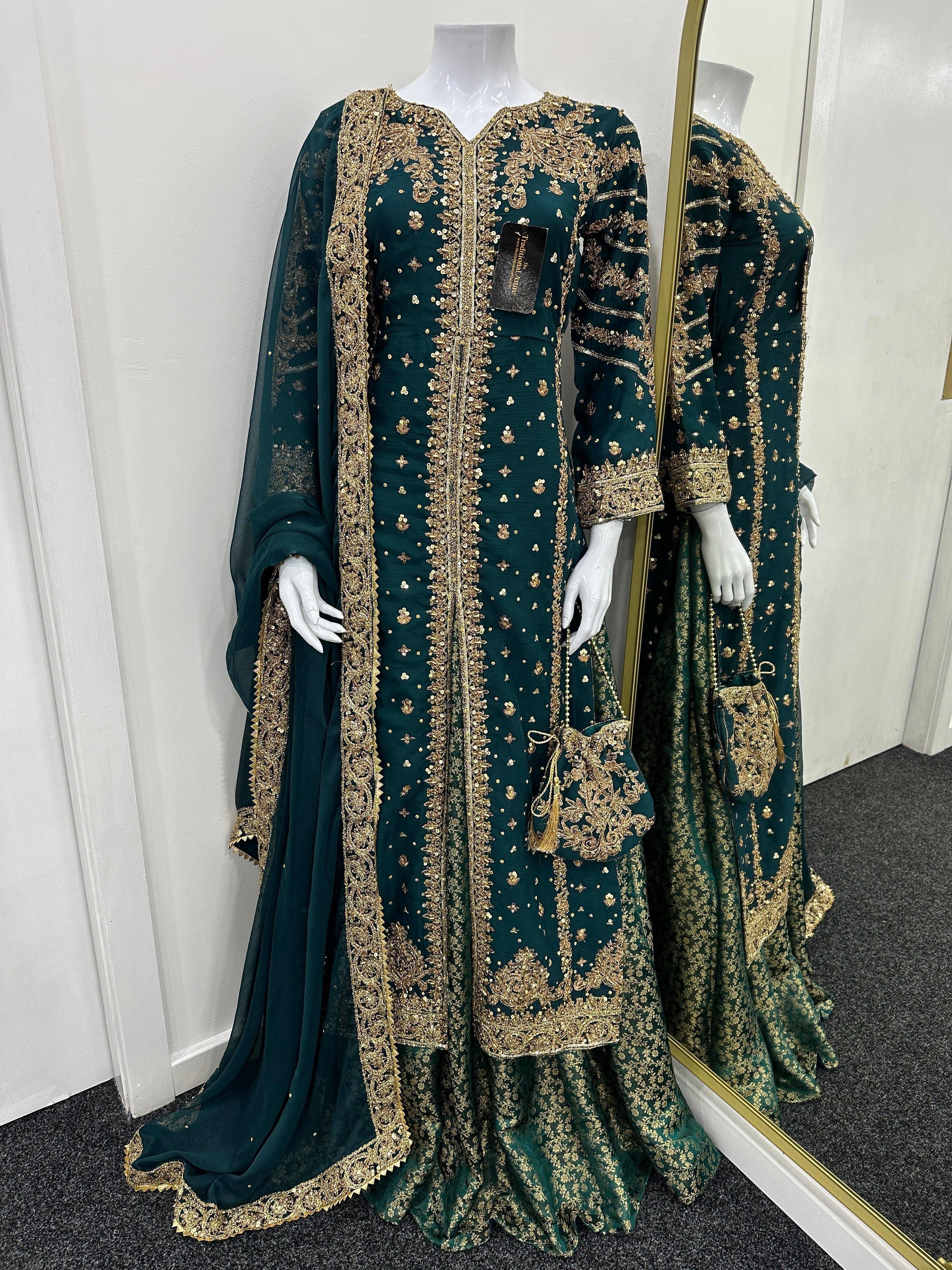 slim fit dress slacks Handwork Embroidered Green Chiffon Wedding Dress (DZ14968) – DressyZone.com main image 0