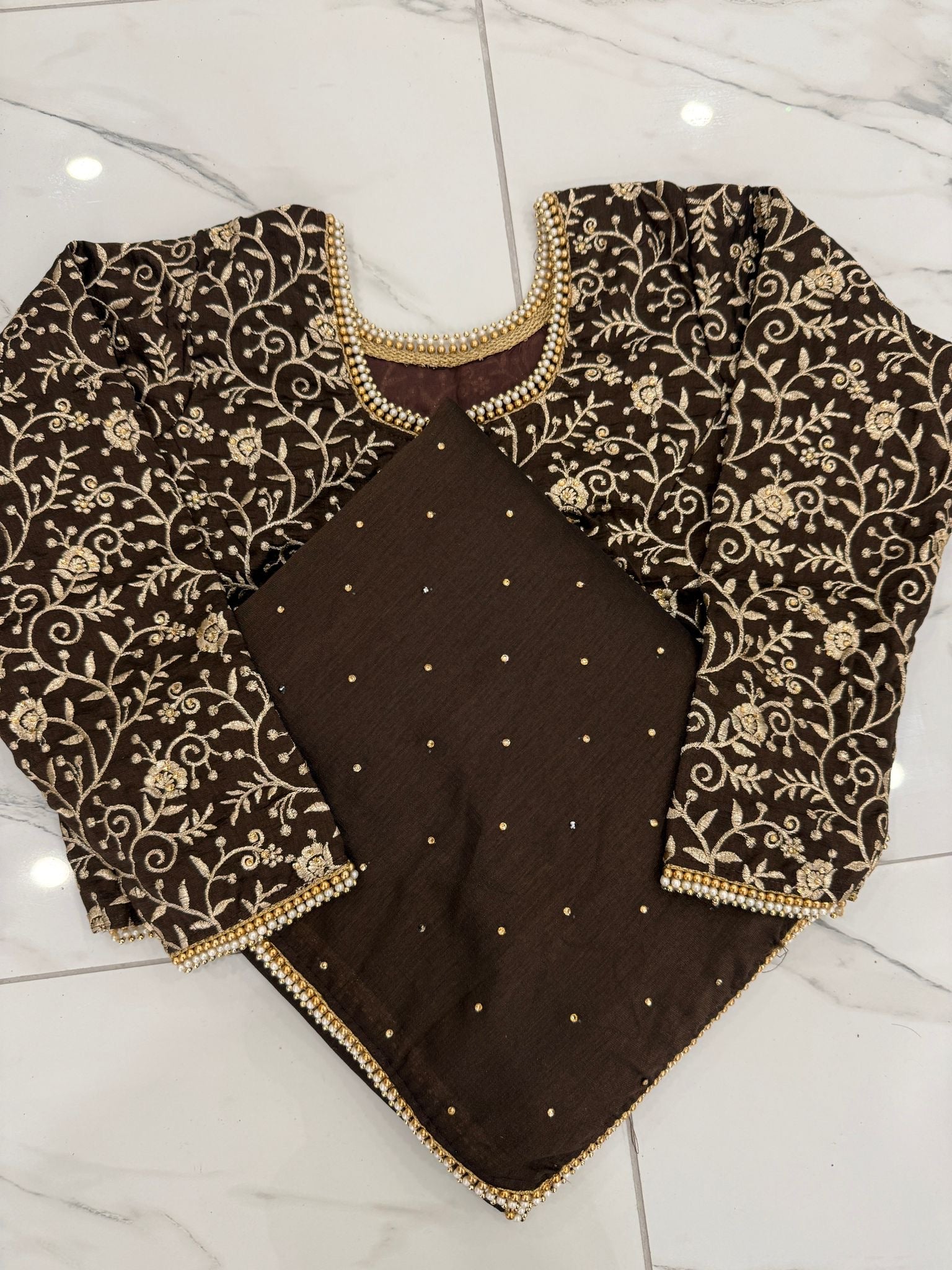 Diamanté pearl saree with embroidered blouse