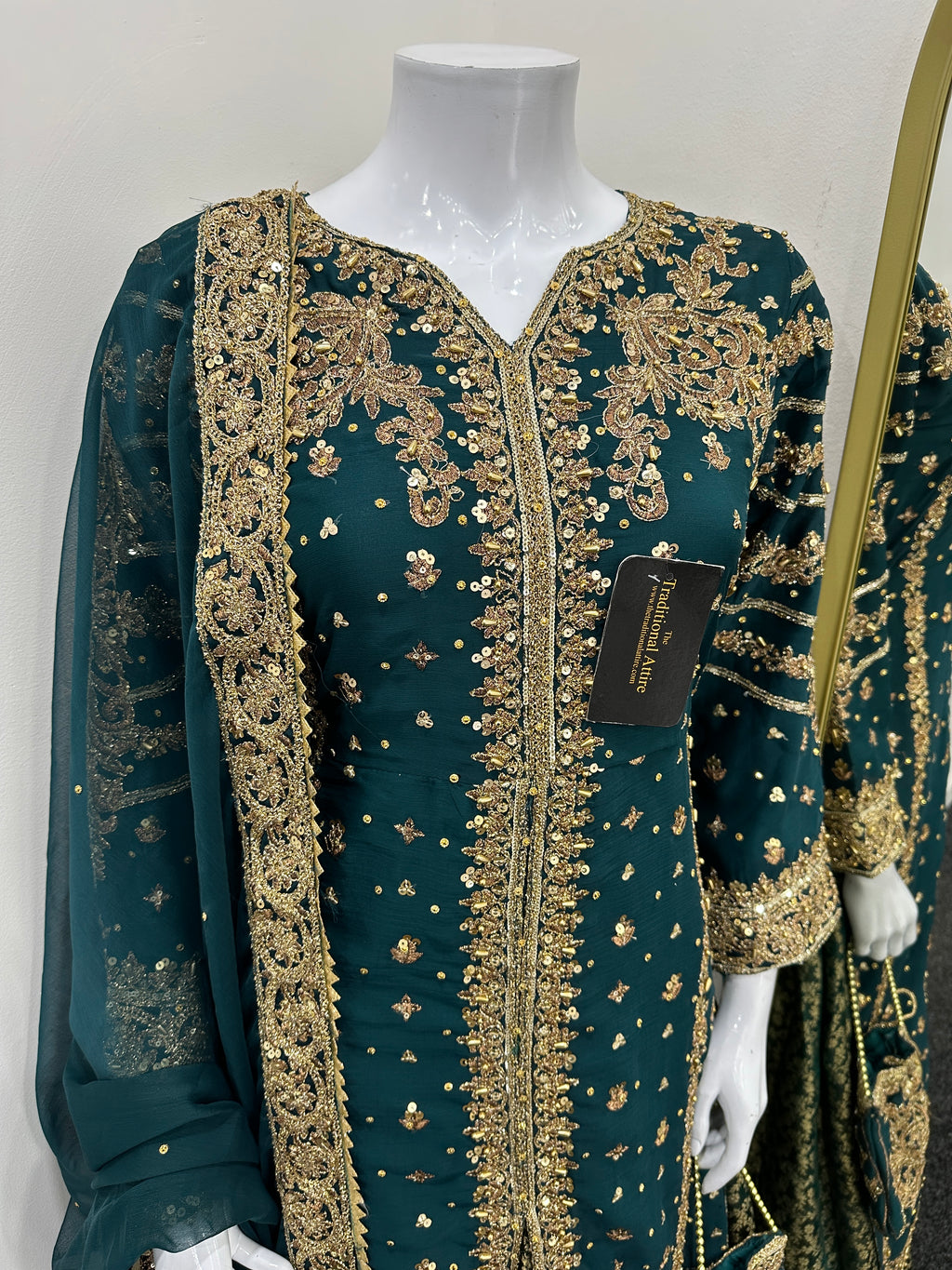 Luxury Chiffon outfit with lengha
 - Dark Teal