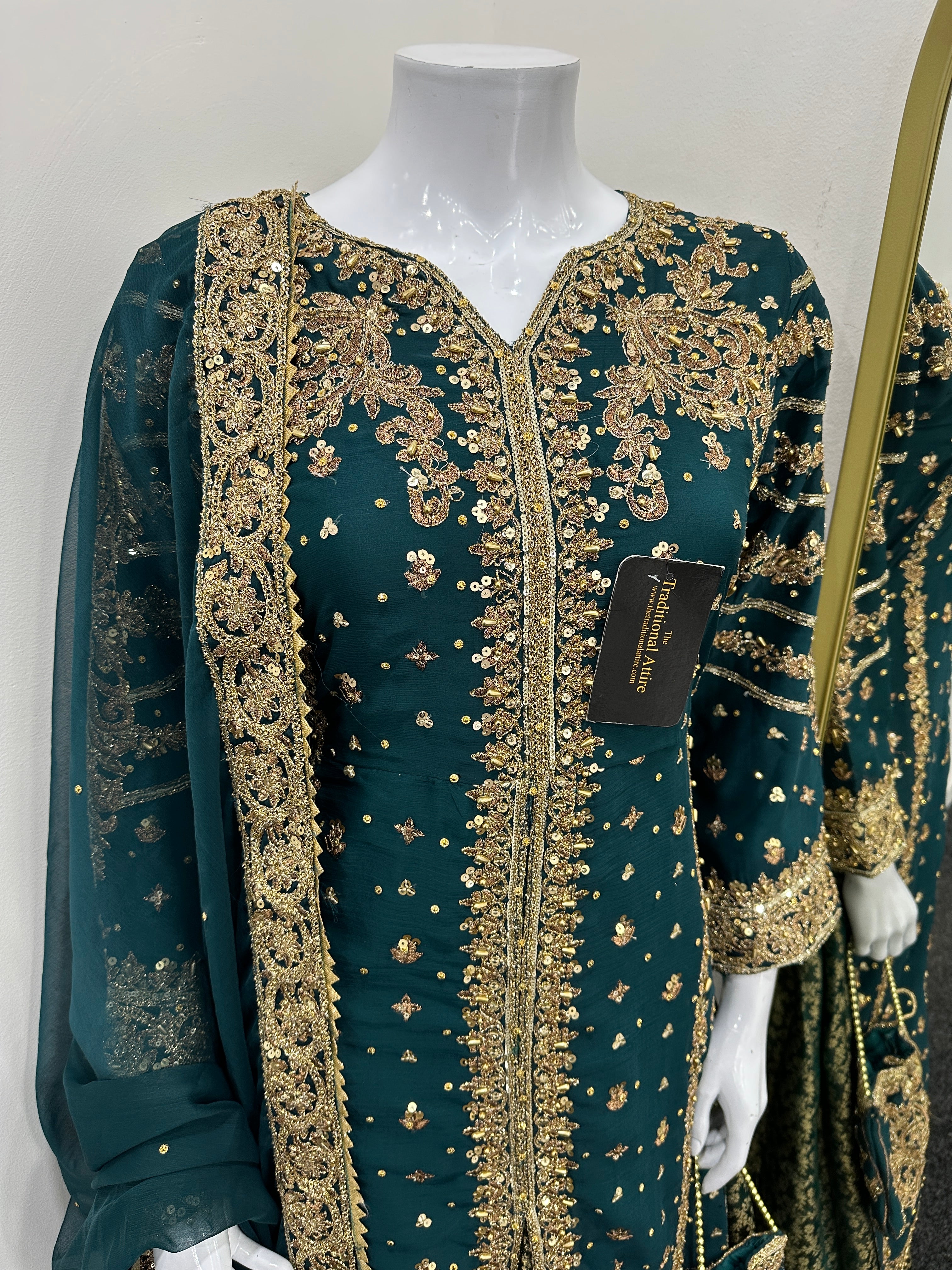 Luxury Chiffon outfit with lengha
 - Dark Teal