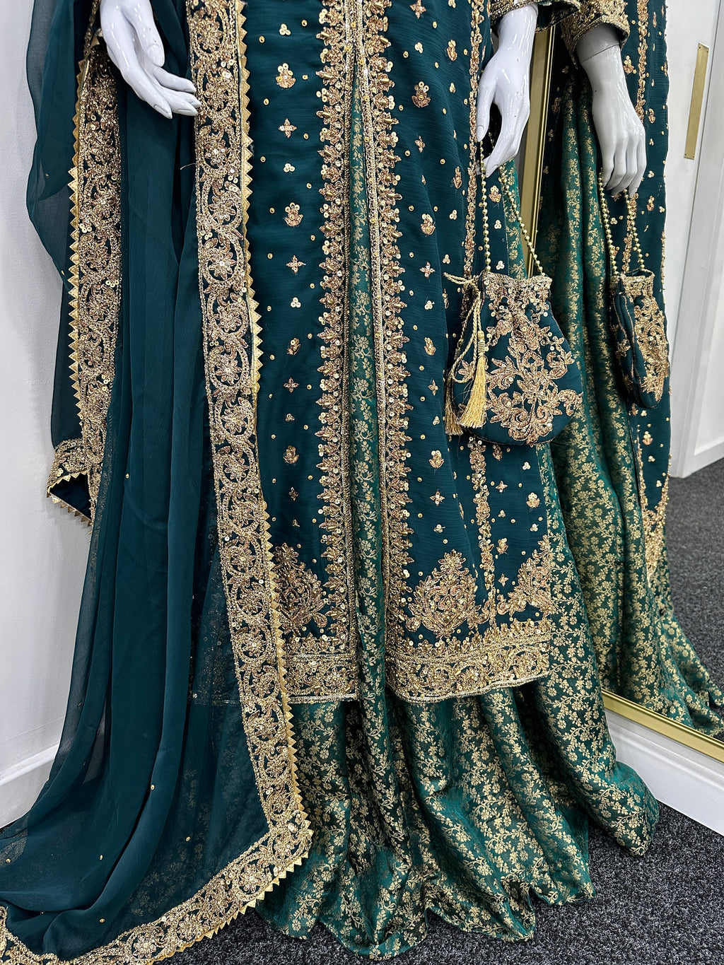 Luxury Chiffon outfit with lengha
 - Dark Teal
