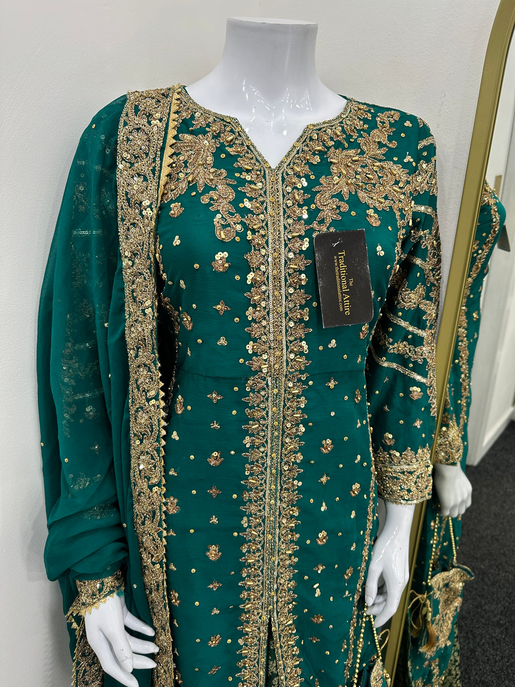 Luxury Chiffon outfit with lengha - Teal Green