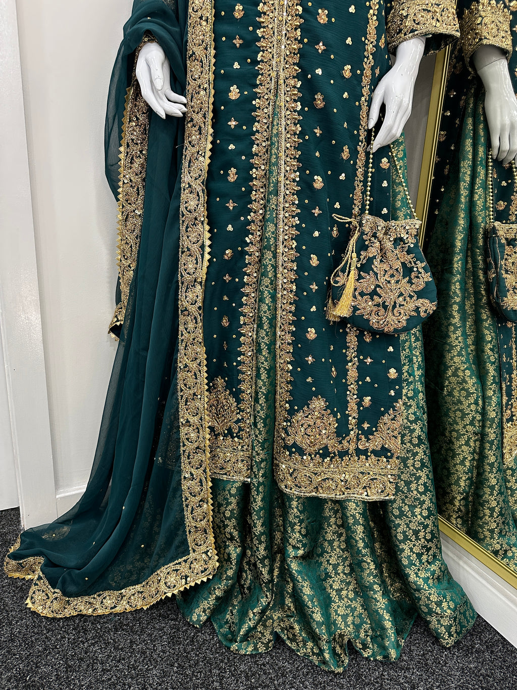 Luxury Chiffon outfit with lengha
 - Dark Teal
