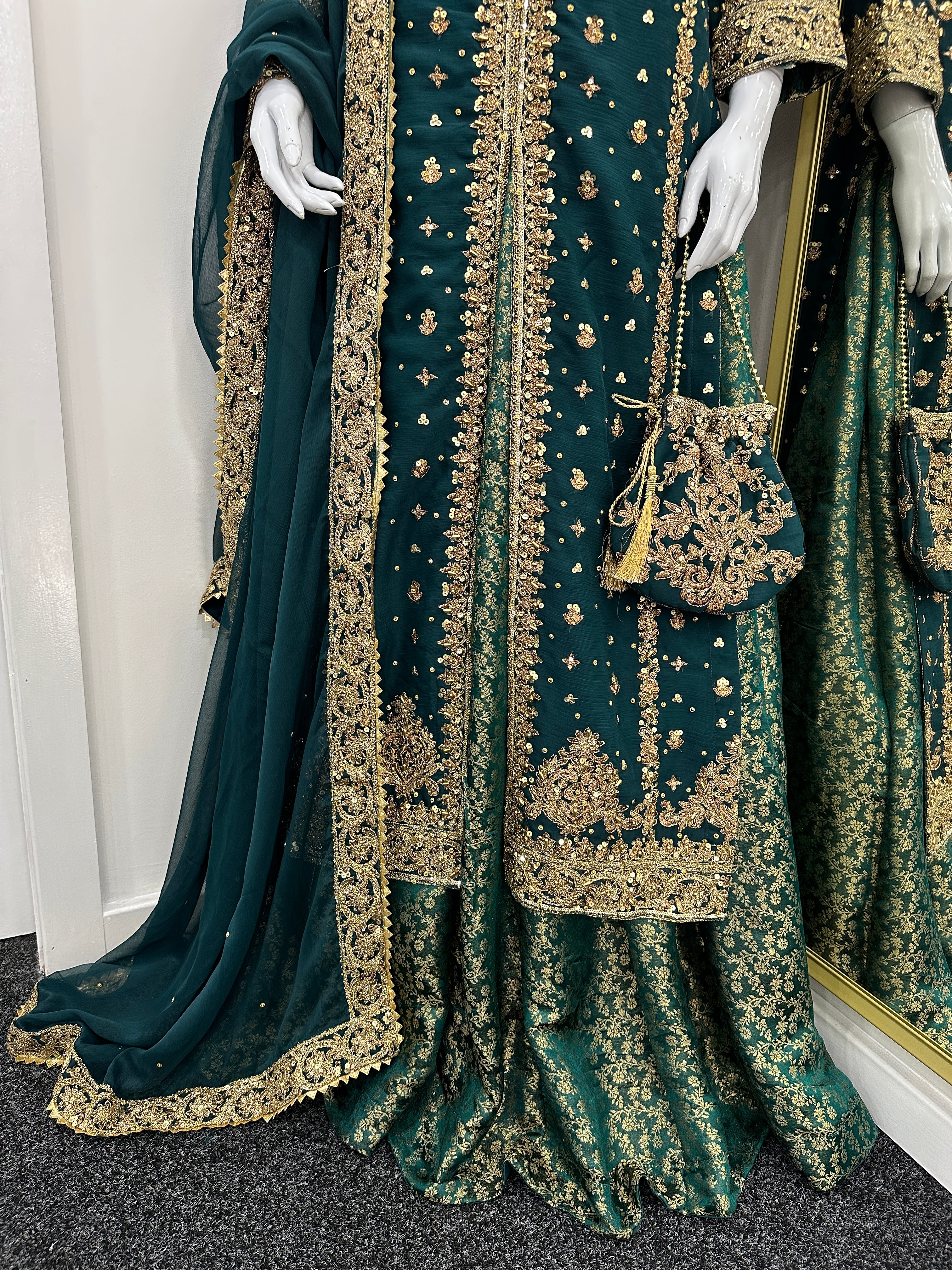 Luxury Chiffon outfit with lengha
 - Dark Teal