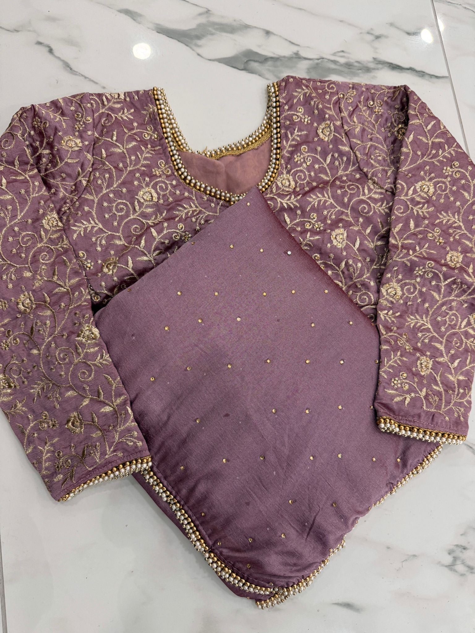 Diamanté pearl saree with embroidered blouse