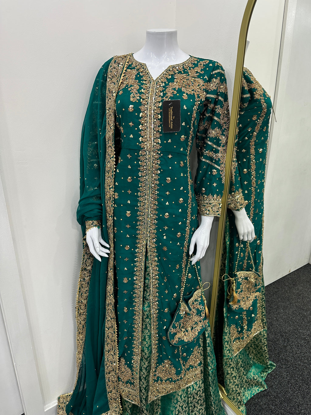 Luxury Chiffon outfit with lengha - Teal Green