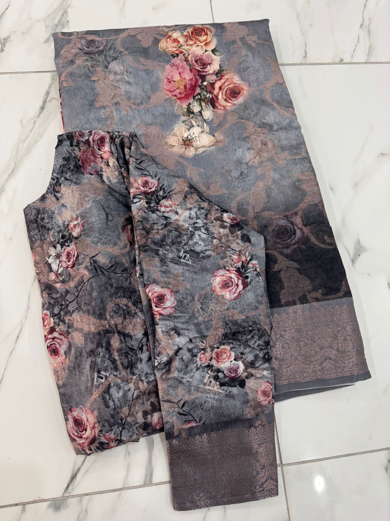 Floral printed Banarsi saree