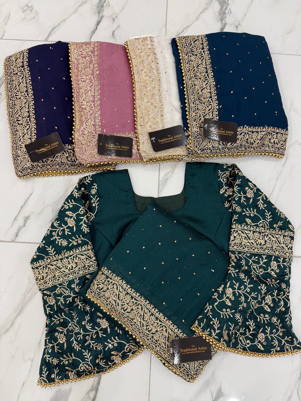 Embroidered Saree with Flared Sleeve Blouse