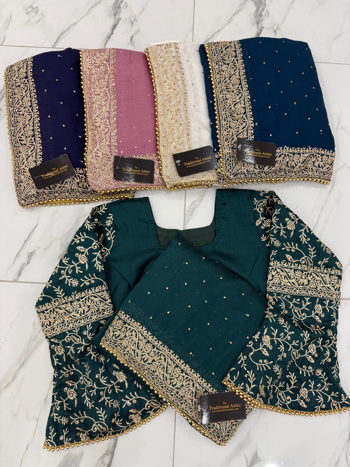 Embroidered Saree with Flared Sleeve Blouse