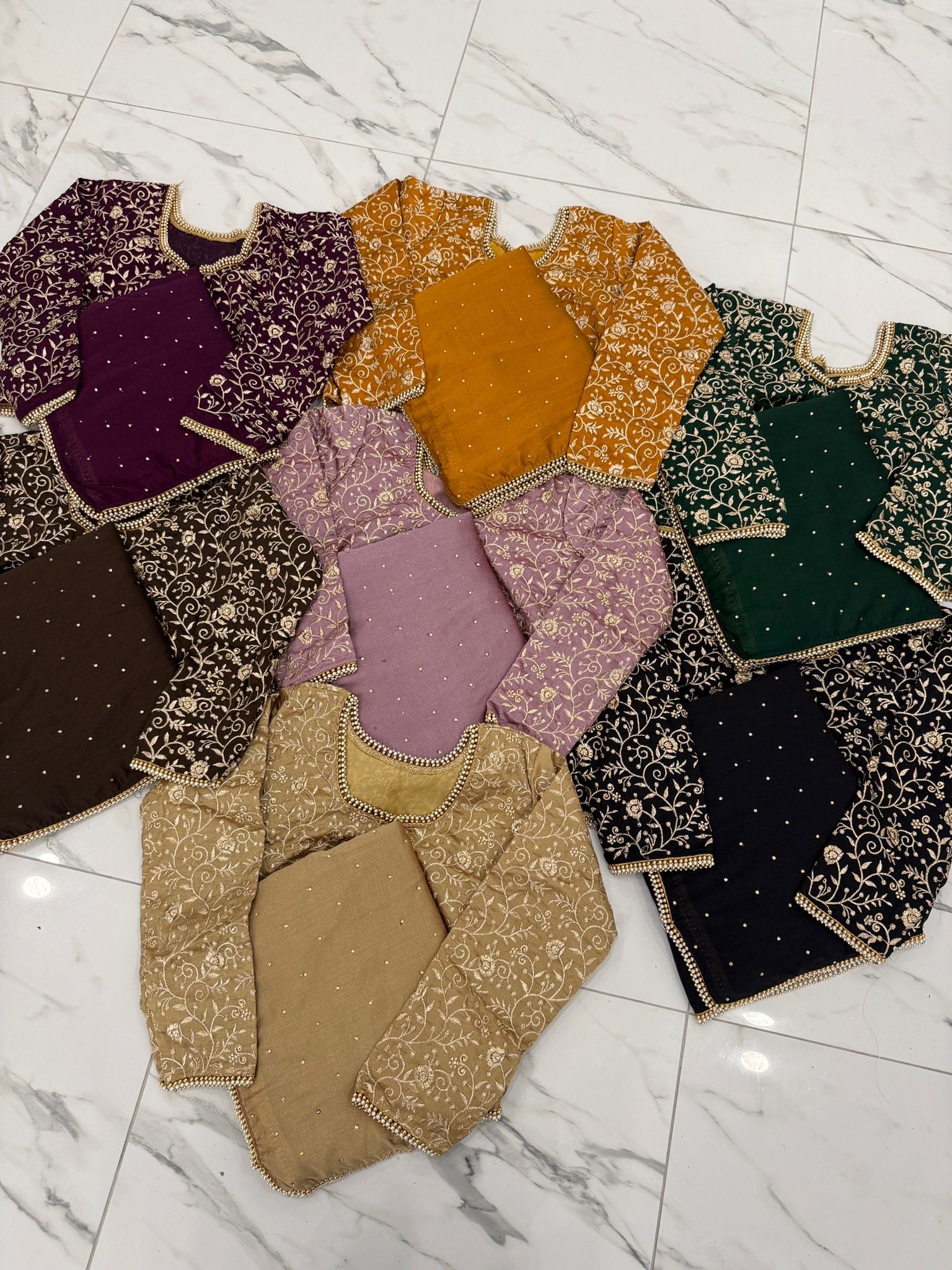 Diamanté pearl saree with embroidered blouse