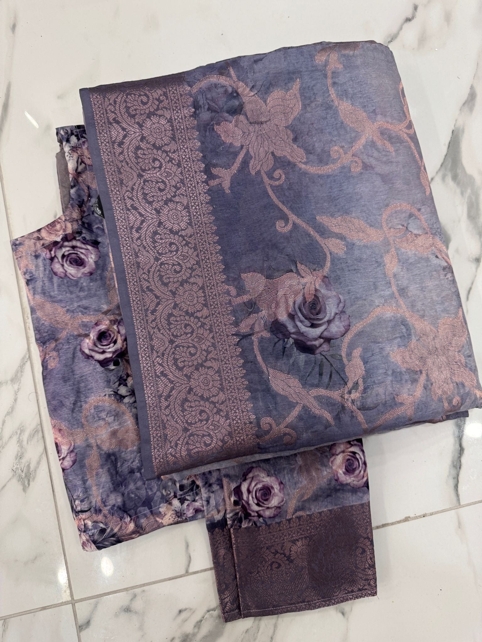 Floral printed Banarsi saree