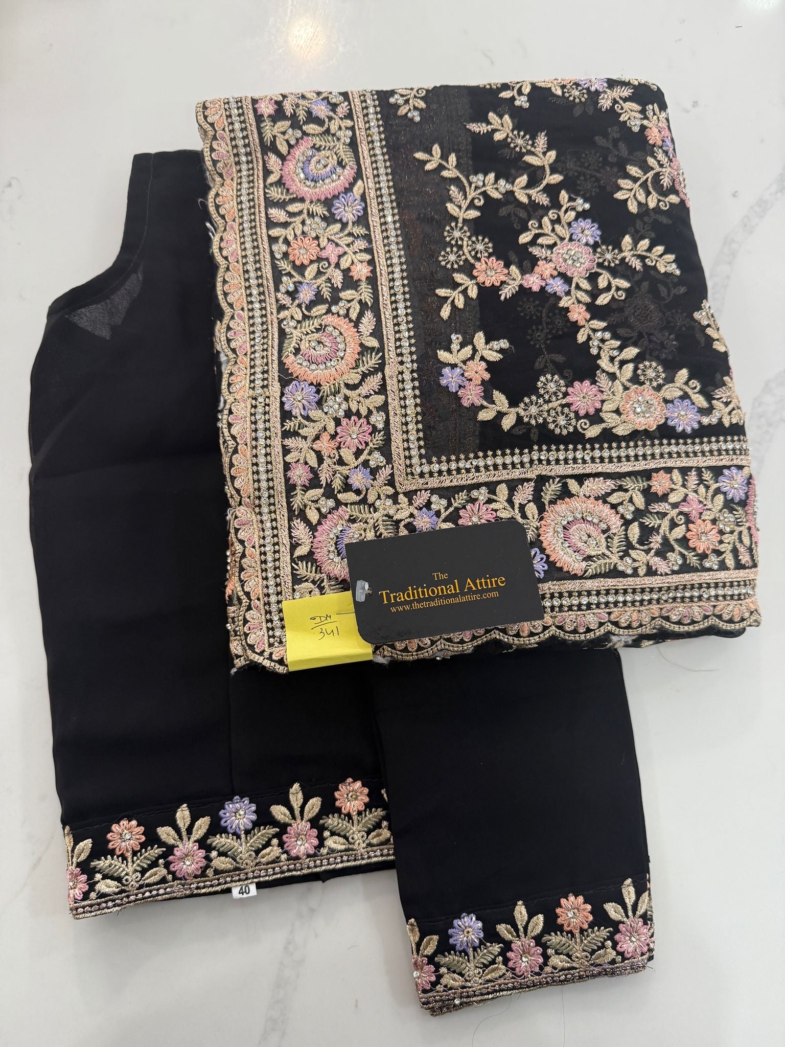 Heavy Embroidered Diamante Saree