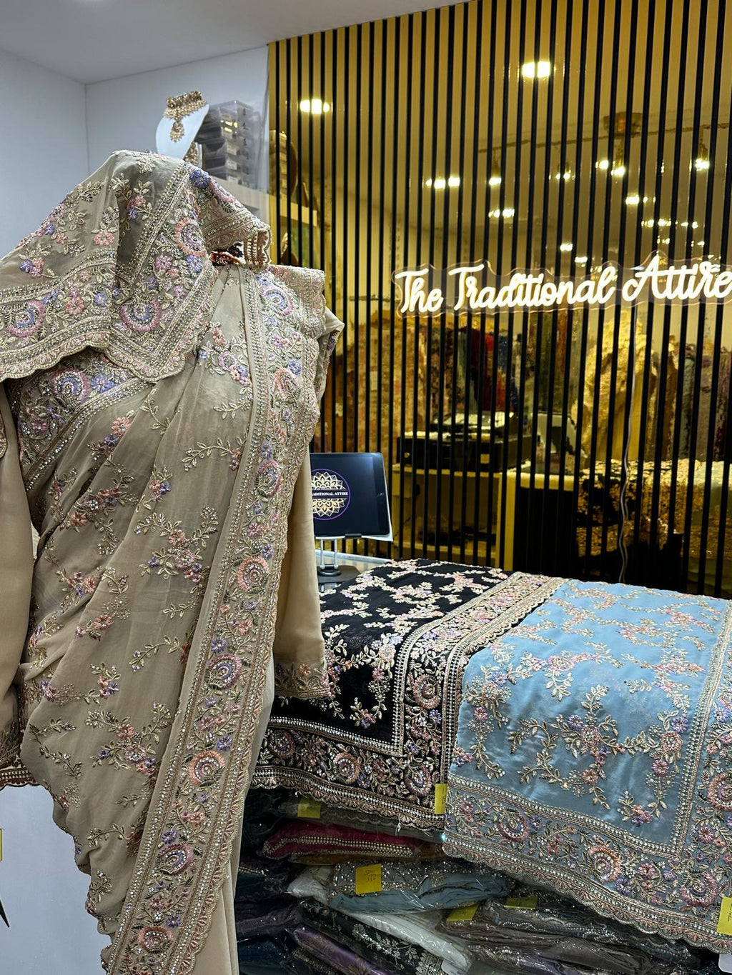 Heavy Embroidered Diamante Saree