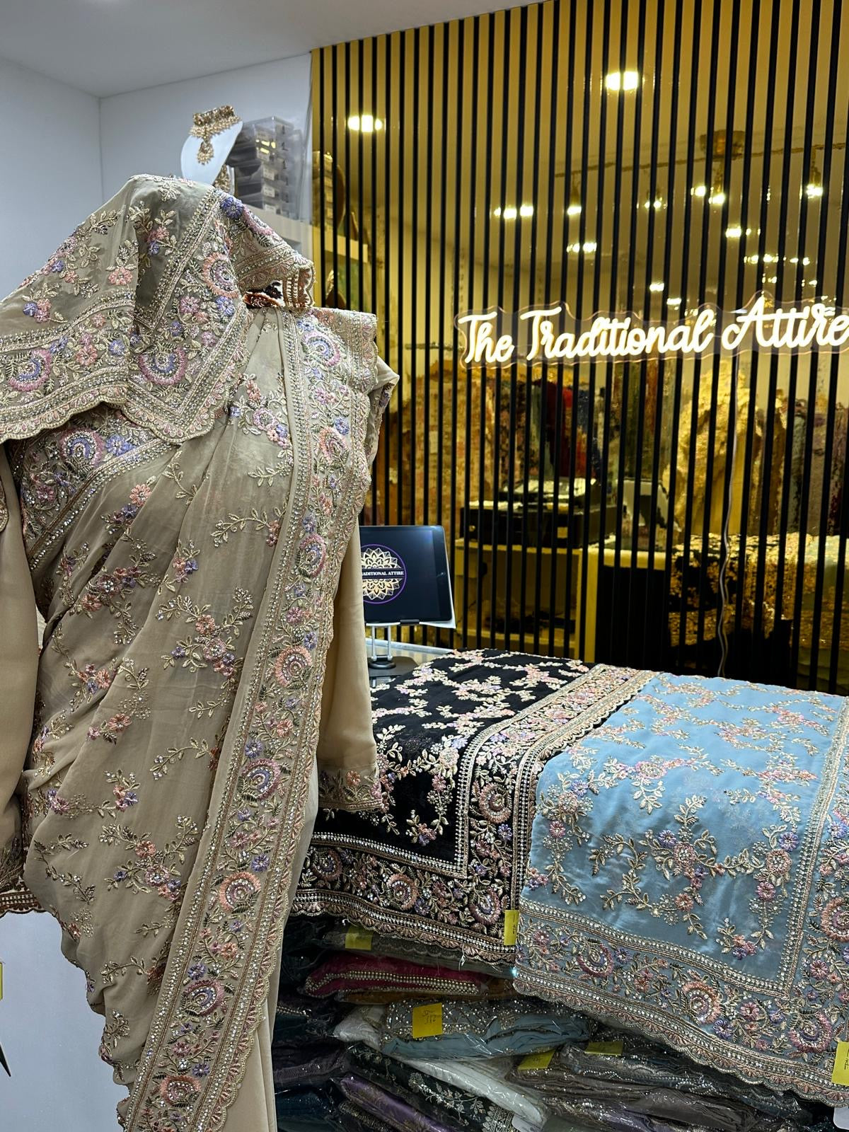 Heavy Embroidered Diamante Saree