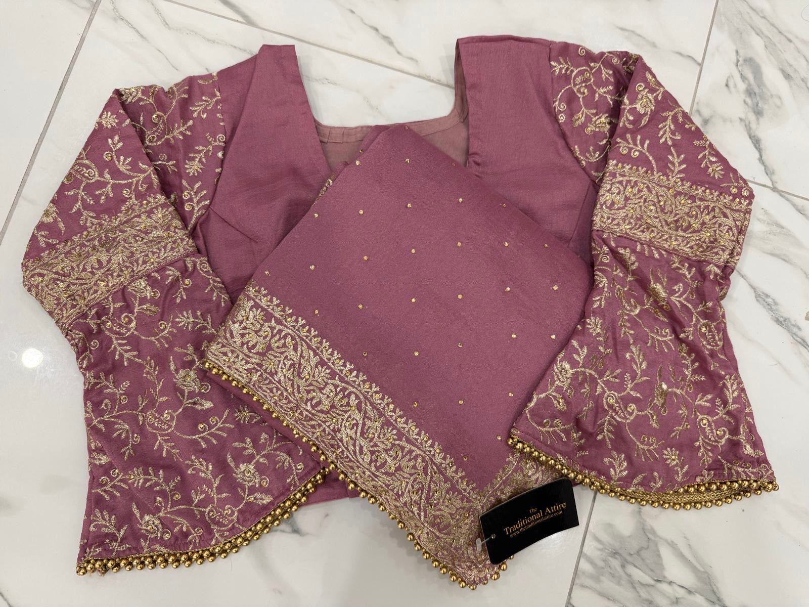 Embroidered Saree with Flared Sleeve Blouse