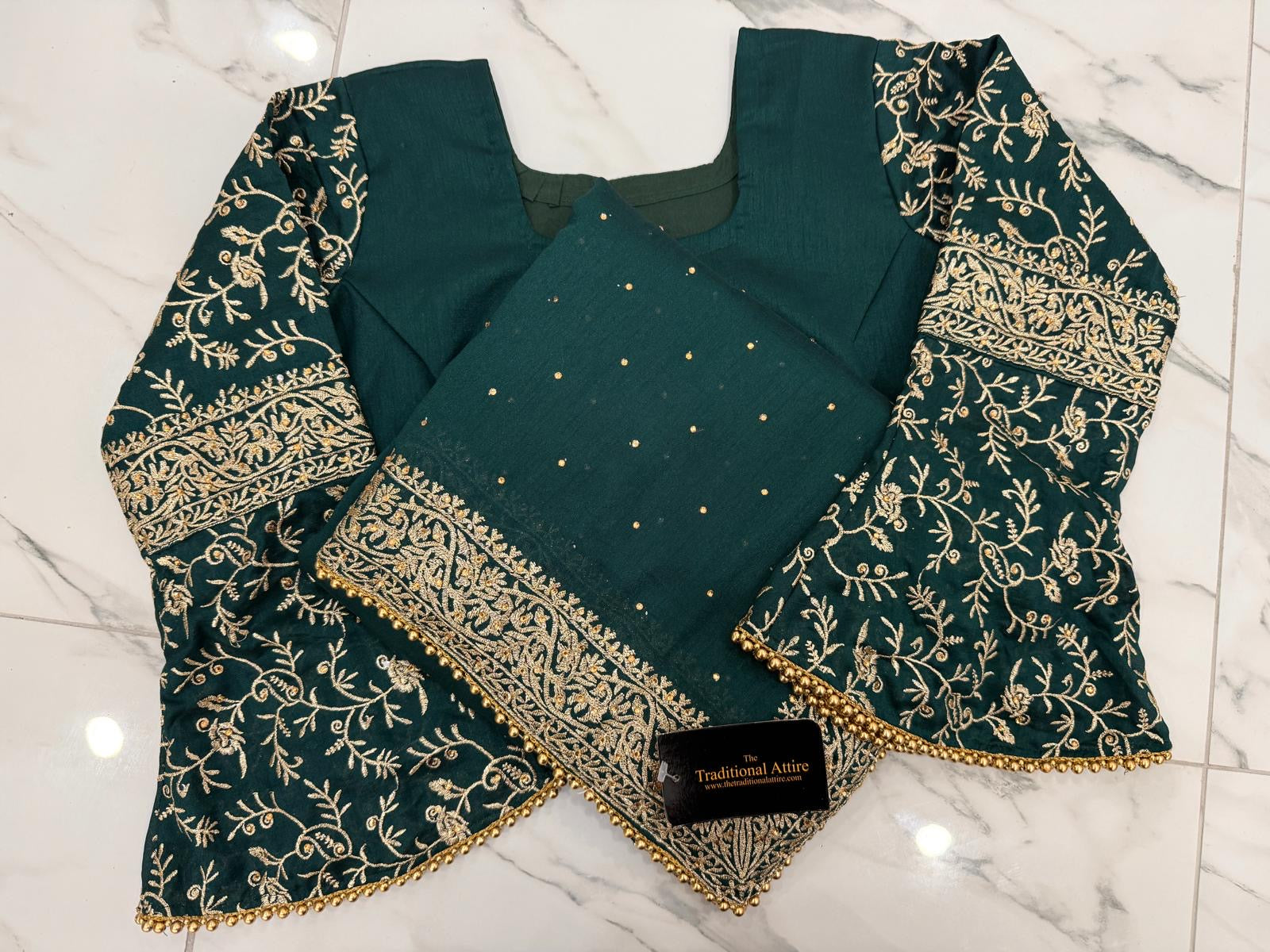 Embroidered Saree with Flared Sleeve Blouse