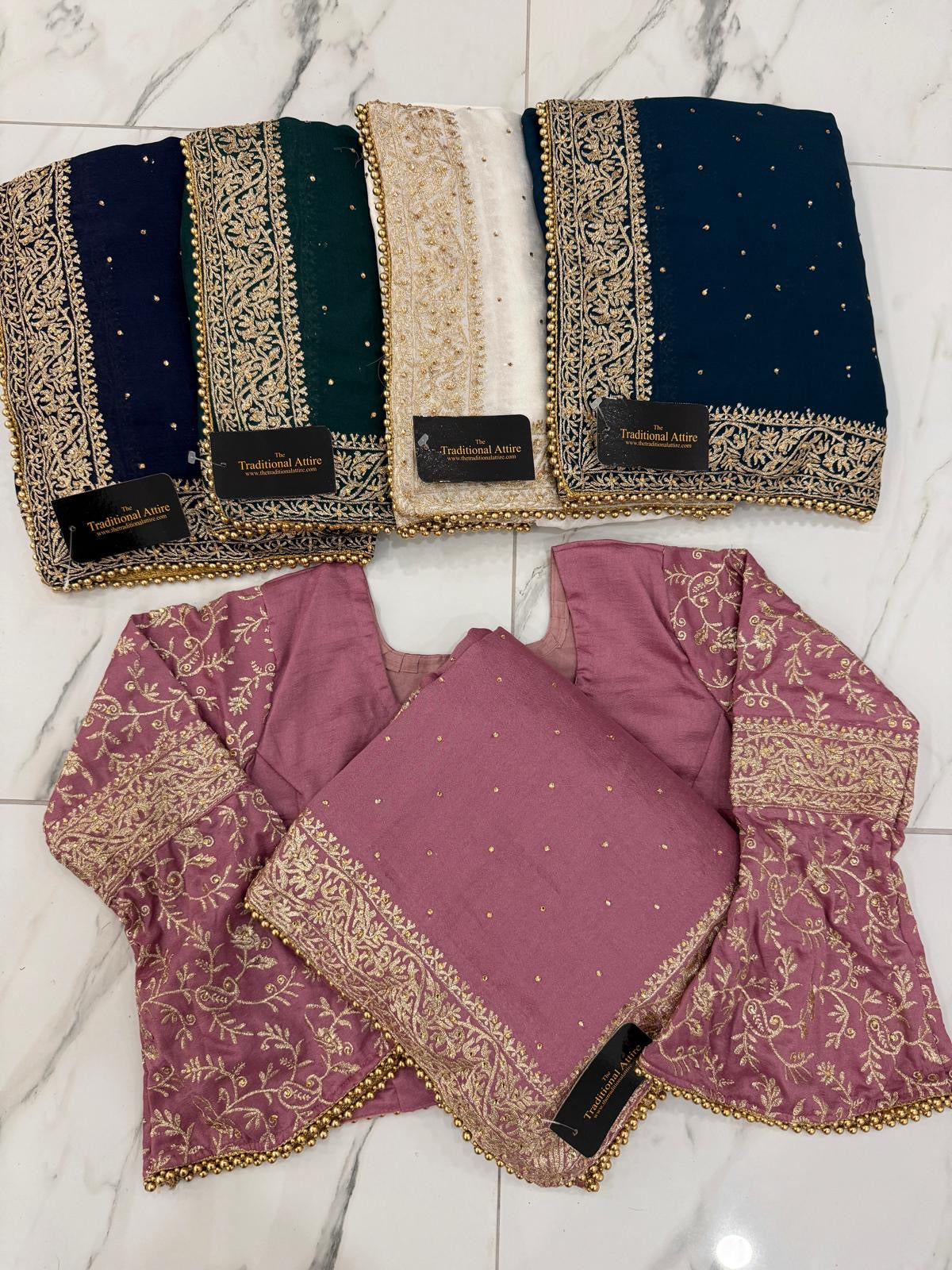 Embroidered Saree with Flared Sleeve Blouse