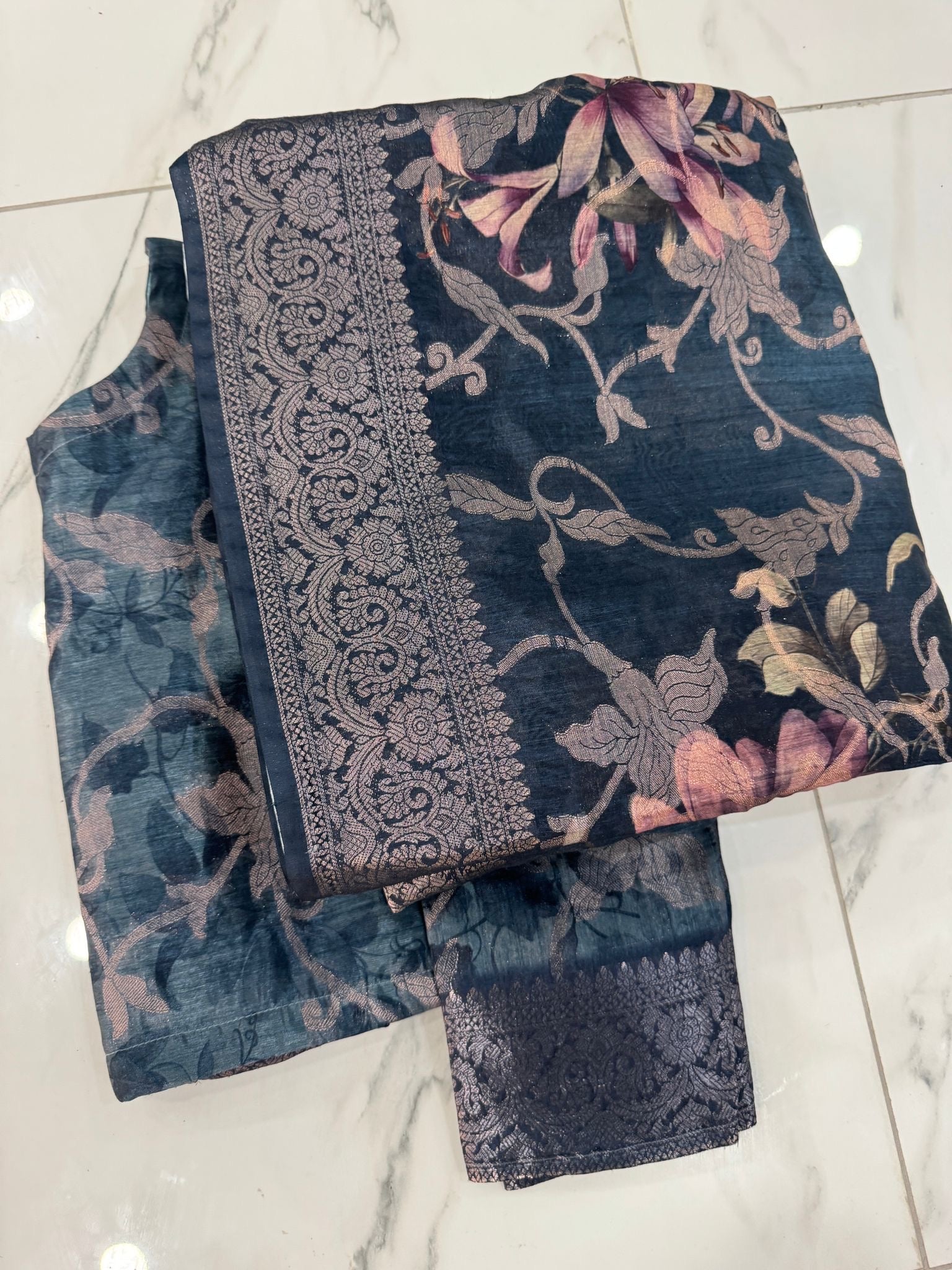 Floral printed Banarsi saree