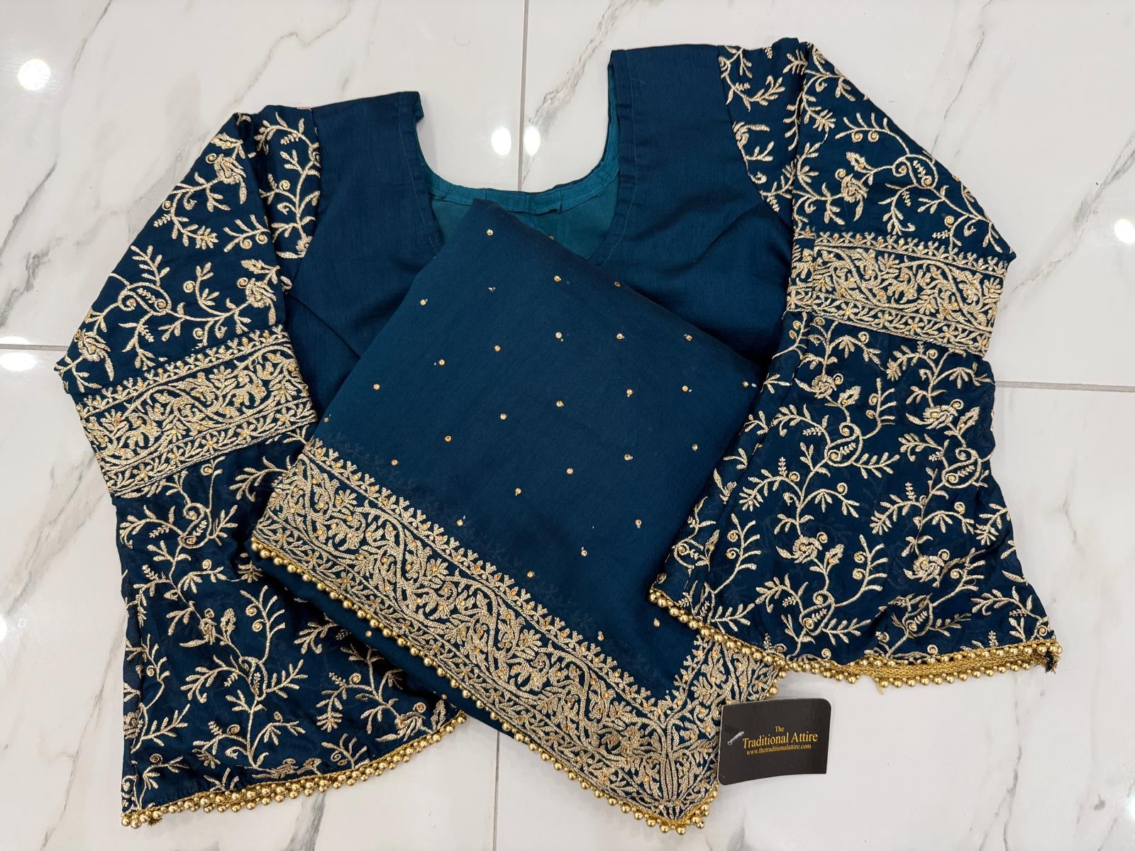 Embroidered Saree with Flared Sleeve Blouse
