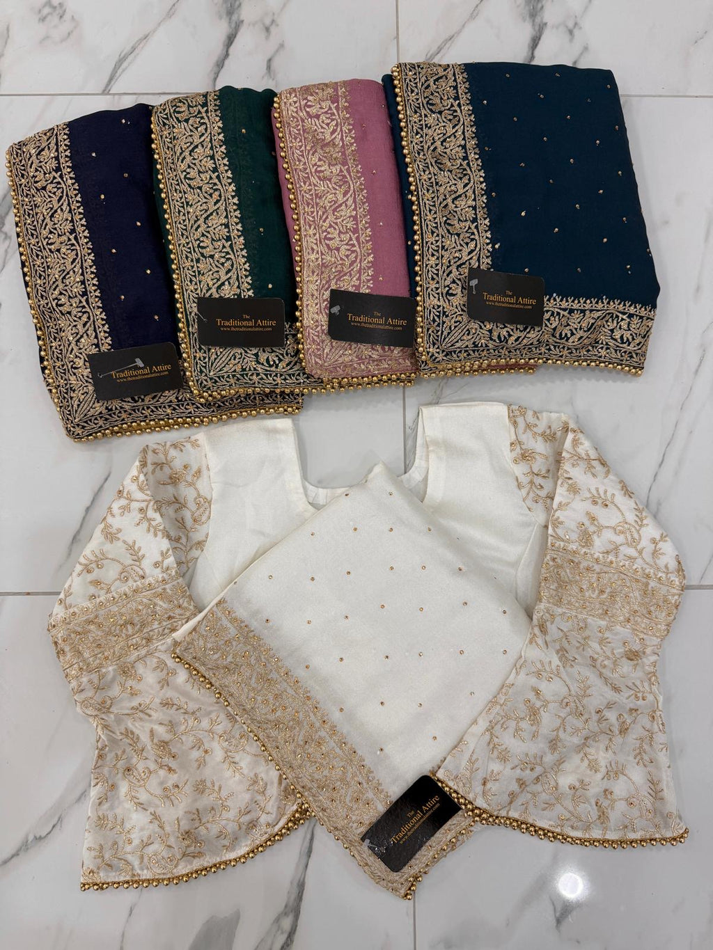 Embroidered Saree with Flared Sleeve Blouse